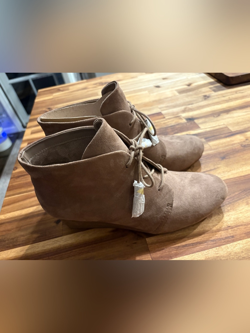 Dr. Scholl's Tan Suede Lace-Up Wedge Ankle Boots